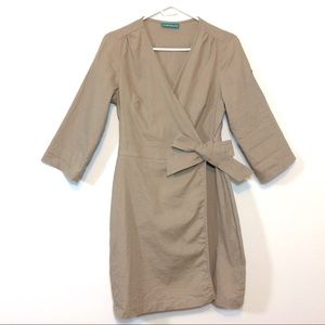La Redoute linen & cotton wrap dress s size 4, tan
